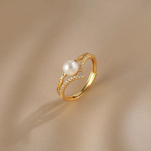 Crown Zirconia Pearl Ring - 18K Gold Vermeil / S925 Silver